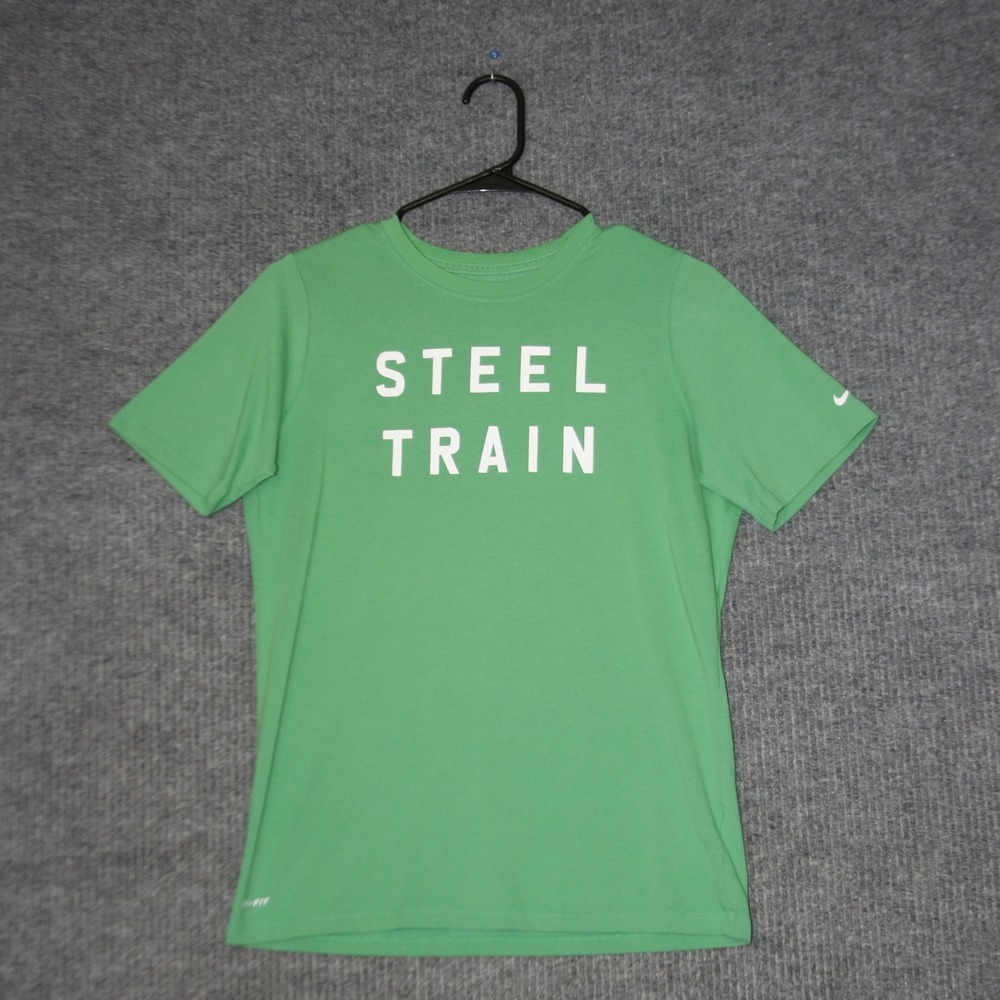 NIKE‎ T Shirt Youth XL Green Dri Fit Steel Train Graphic Athletic Fit Activewear